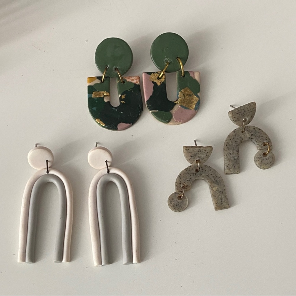 Set of Three Unique artisan Earrings polymer clay